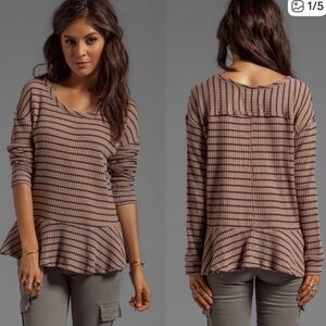 Free People Auntie Em Waffle Knit Striped Top Large